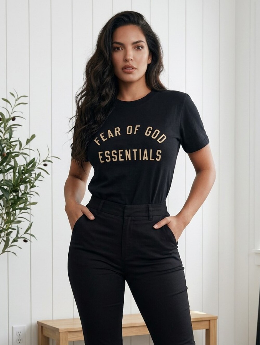 NWT Fear Of God Essentials Women Tri Blend Black Short Sleeve Tee Sz S